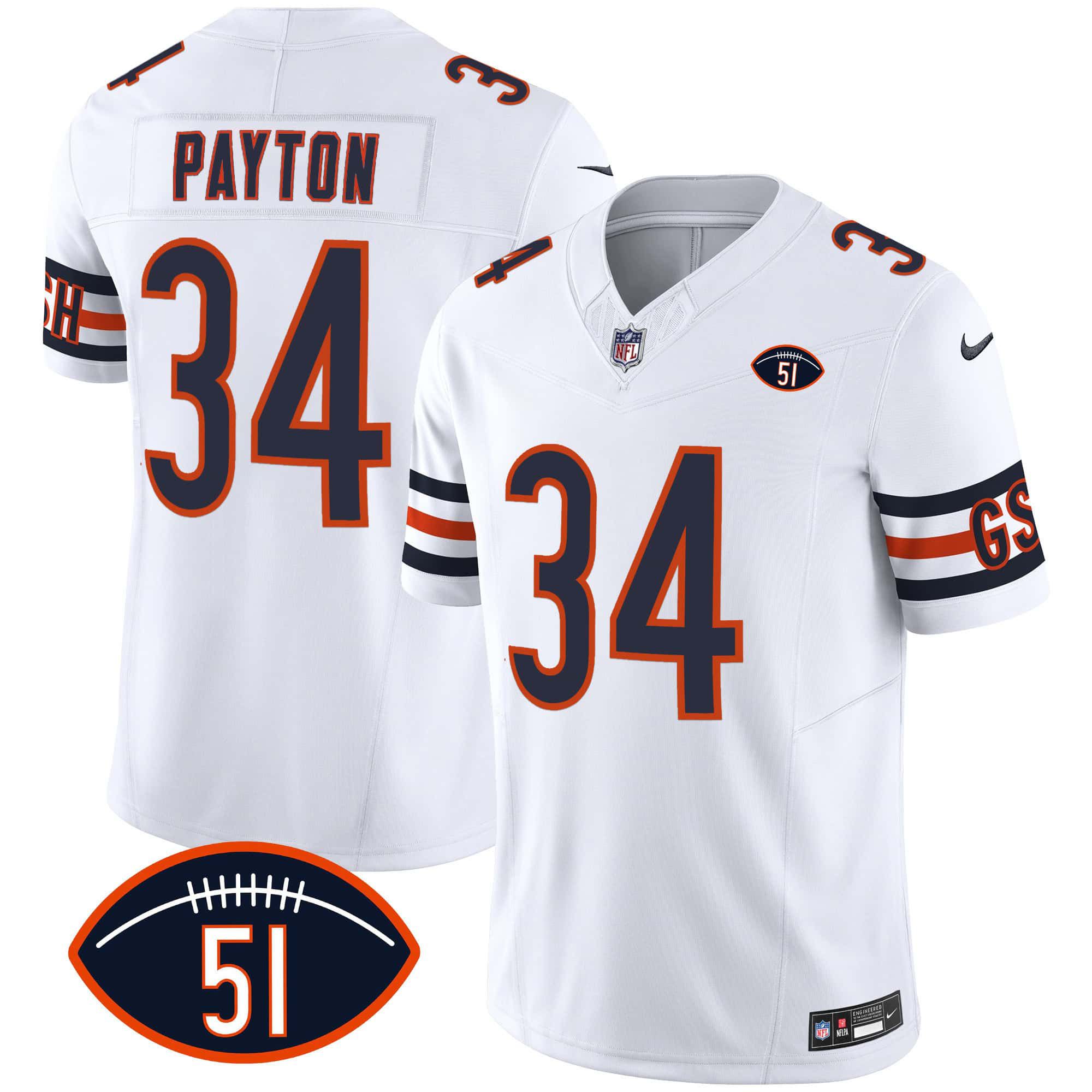 Men Chicago Bears 34 Payton White 2024 Nike Patch GSH Vapor NFL Jersey